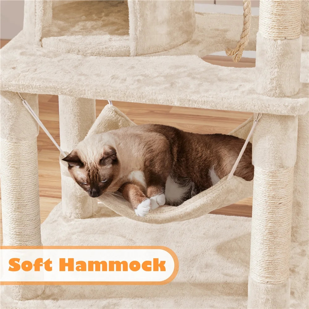 70.5" H Multi Level Cat Tree with 2 Condos & 2 Foam-Padded Perches, Beige