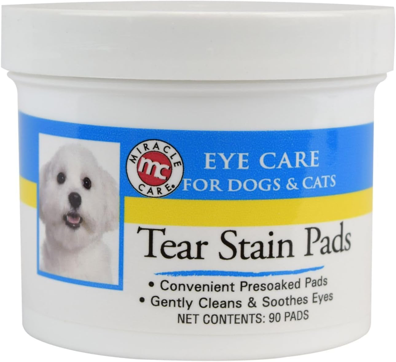 Tear Stain Pads, 90 Single Use Pre-Soaked Pads to Gently Clean and Soothe Dog and Cat Eyes, Non Stinging Formula to Improve Tear Stains and Remove Eye Debris