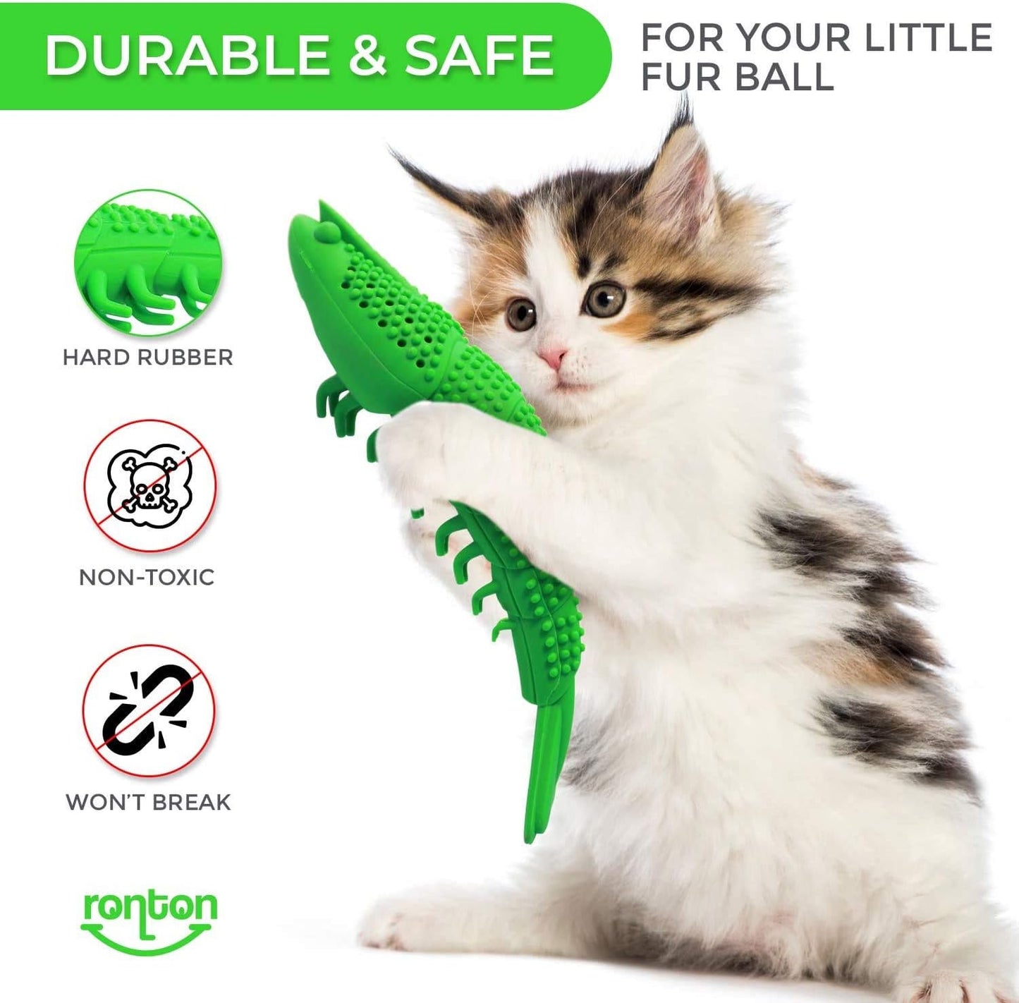 Cat Toothbrush - Durable Hard Rubber Cat Dental Care, Interactive Toothbrush Chew Toy (1 Pack Green (Shrimp))