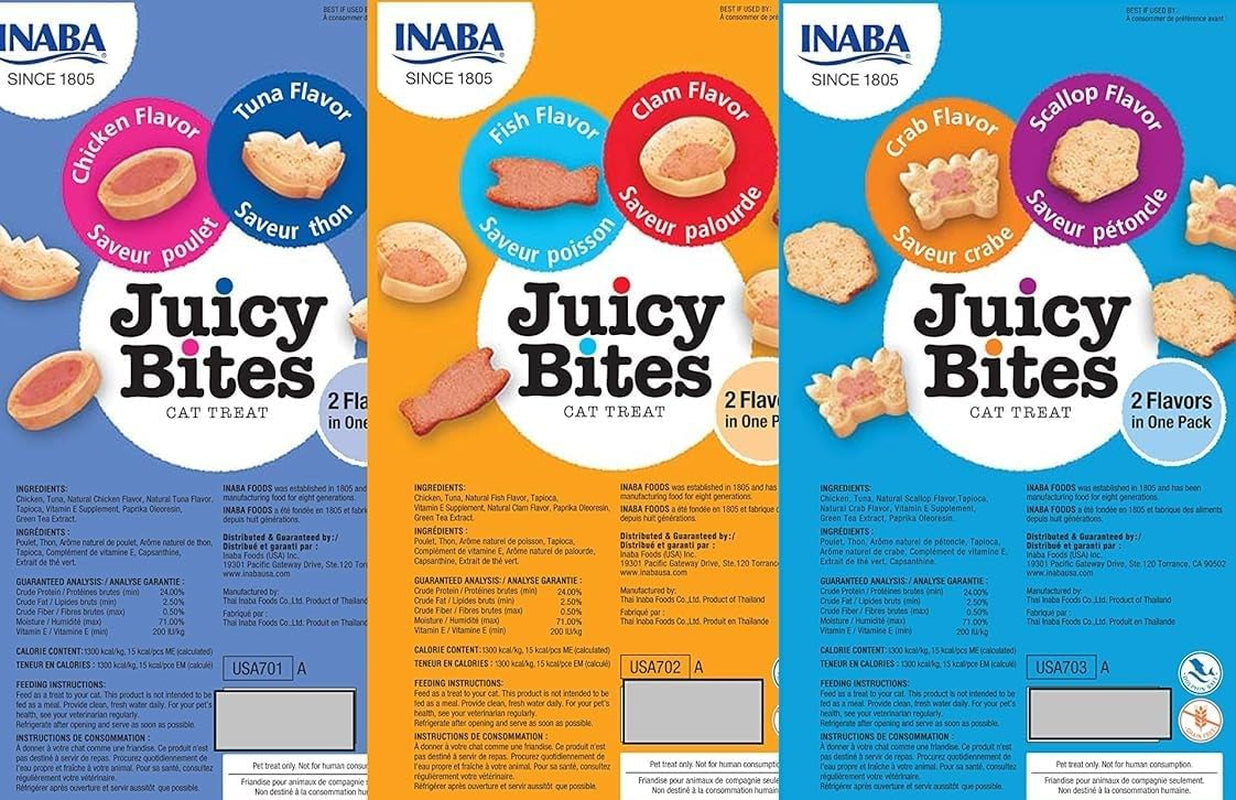 Juicy Bites Grain-Free, Soft, Moist, Chewy Cat Treats with Vitamin E and Green Tea Extract, 0.4 Ounces per Pouch, 9 Pouches Total (3 per Bag), 3 Flavor Variety Pack