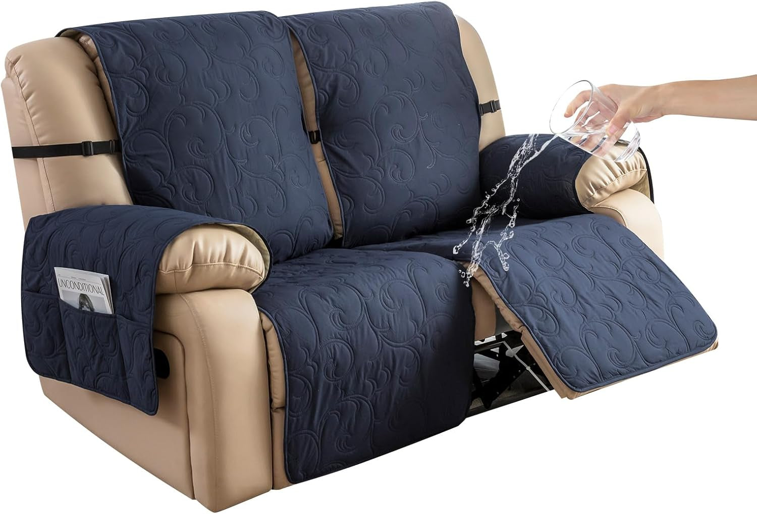 Couch Covers for 2 Cushion 100% Waterproof Couch Sofa Reclining Sofa Covers 3 Seat Couch Covers for Reclining Couches Furniture Protector for Dog (Navy Blue, 2 Seater)