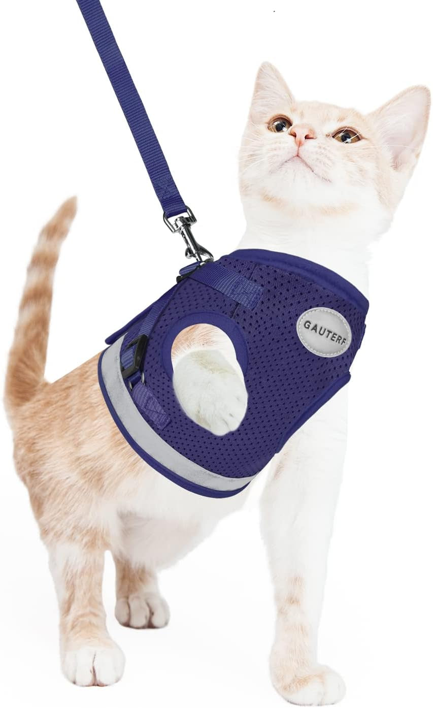 Cat Harnesses and Puppy Harness with Leashes Set, Escape Proof Cat Harness, Adjustable Reflective Soft Mesh Vest Fit Puppy Kitten Rabbit Ferrets'S Outdoor Harness