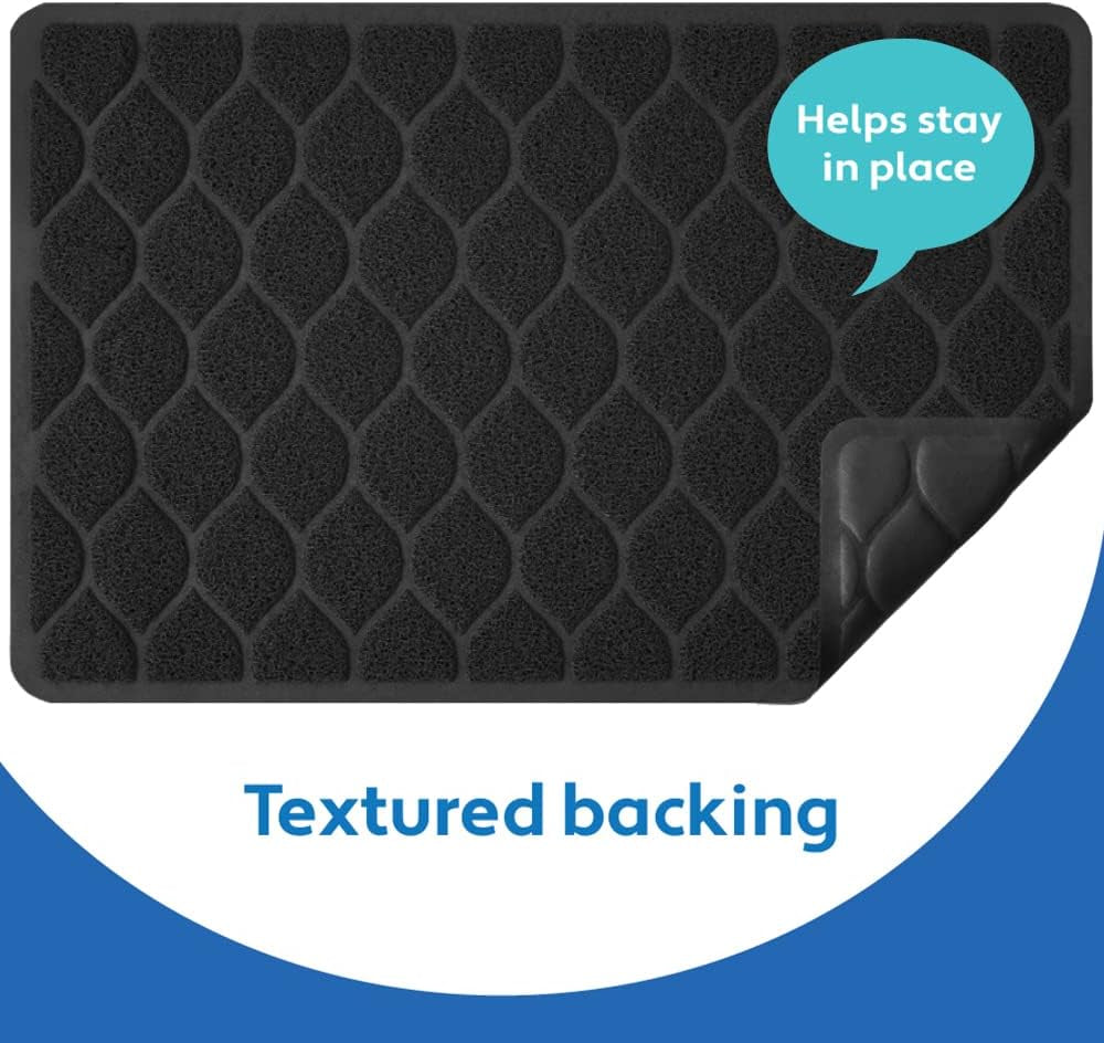 Waterproof BPA Free Cat Litter Box Trapping Mat, Easy Clean Floors, Textured Backing, Soft on Sensitive Kitty Paws, Cats Accessories, Less Waste, Stays in Place, 35X23, Black