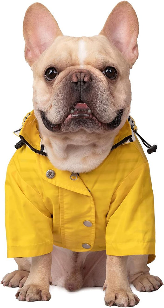 Dog Raincoat Poncho Double Layer Zip Rain Jacket with Removable Hood, Leash Hole for Small to 3XL Dogs and Puppies Yellow - L