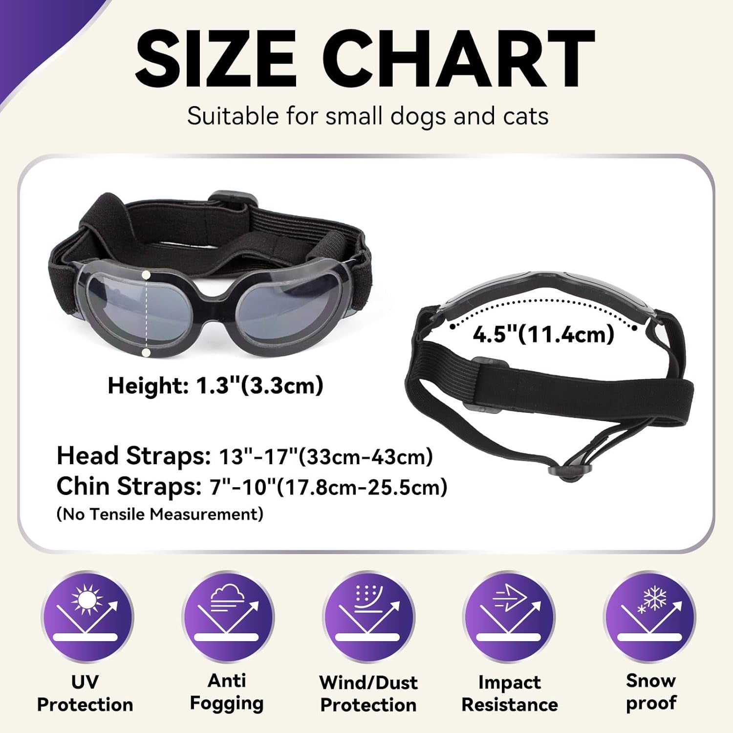 Dog Sunglasses Small Breed, Anti-Uv Puppy Goggles for Small Dogs, Windproof Outdoor Dog Eye Protection for Driving Biking, Adjustable Head Straps, Cool Black