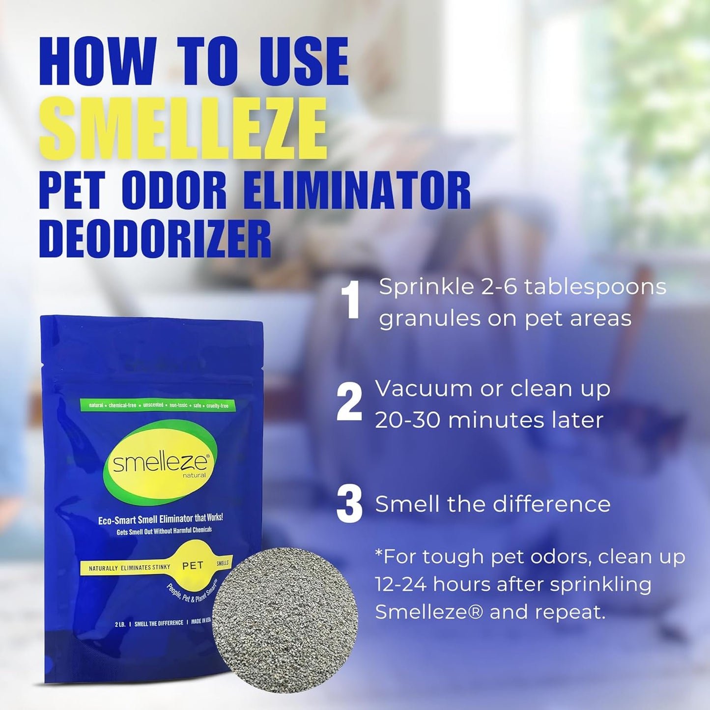 Natural Pet Odor Eliminator Deodorizer: 2 Lb. Unscented Granules Rids Strong Pet Waste Stench. Perfect for Pet or Small Animal Habitats. Mix with Bedding.