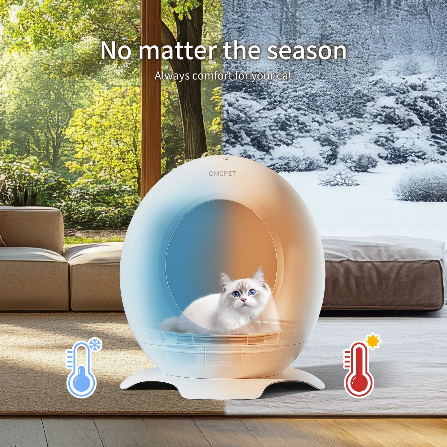 Heated Cat Bed for Large Cats, Cat Warming Bed for Winter, Waterproof Washable Pet Cat Shelter, Cat Hideaway with Light & Sleep Music, Cat Houses for Indoor Cats