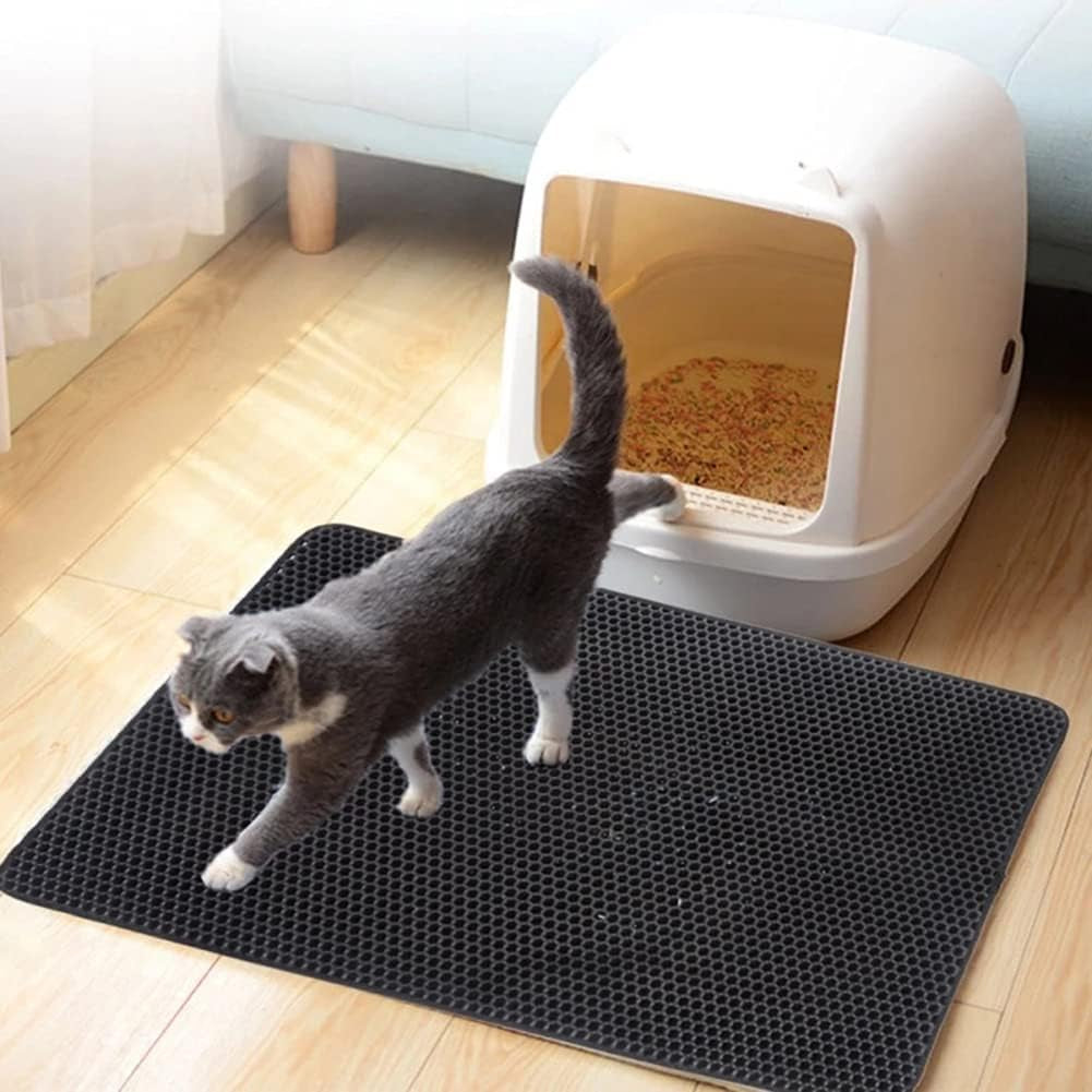 Cat Litter Mat Kitty Litter Trapping Mat Honeycomb Mats Waterproof Double Layer anti Tracking Kitty Mats Catcher Litter Tray Box Rug Carpet (19.7'' X 15.7'', Black)