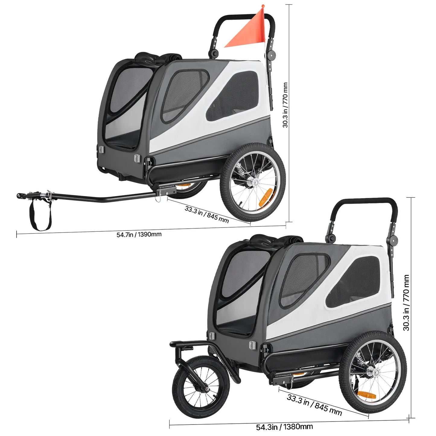 Dog Bike Trailer, Holds up to 100 Lbs, 2-In-1 Pet Stroller and Bicycle Carrier for Small and Large Dogs, Foldable Frame with Quick-Release Wheels, Universal Bike Hitch, Built-In Safety Leash