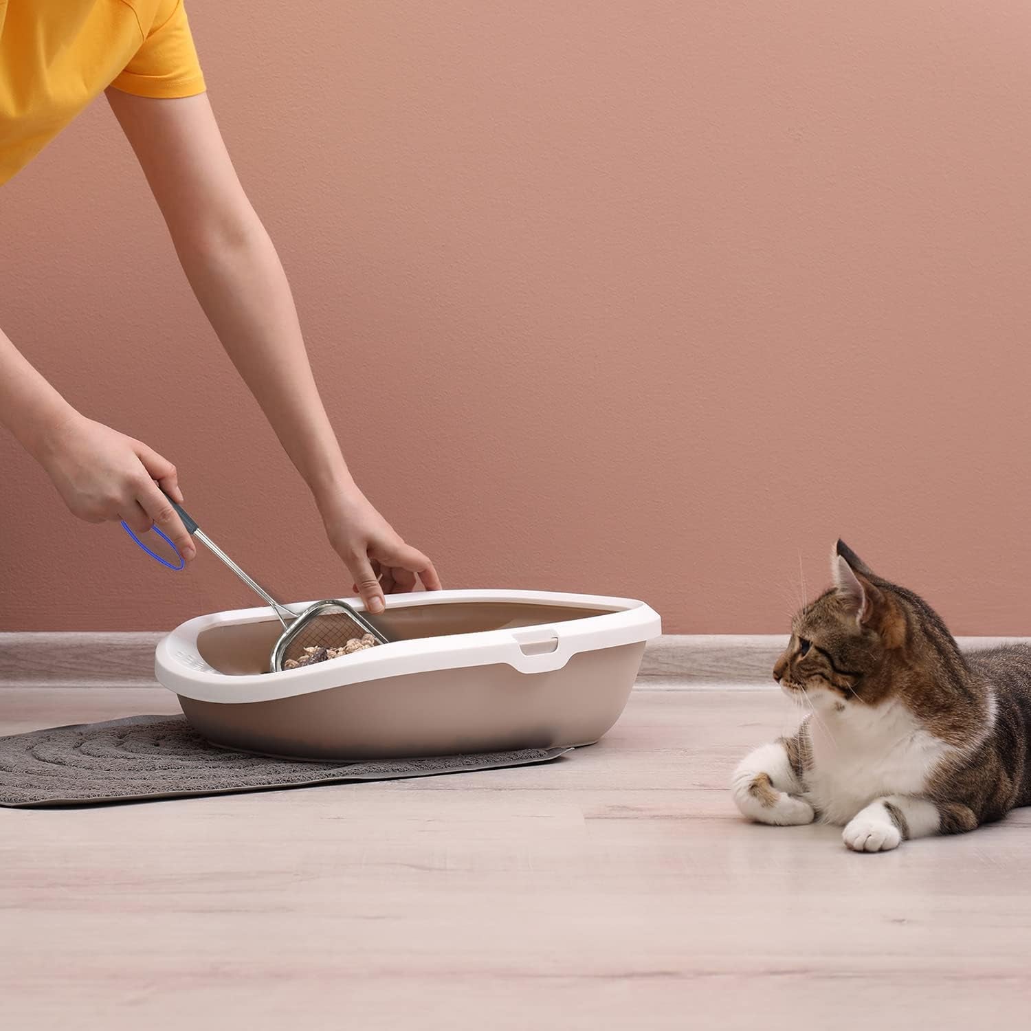 Metal Cat Litter Scoop – Long Handle Cat Poop Scooper for Litter Box (15”), Heavy-Duty Stainless Steel Kitty Litter Scoop (Scoop)