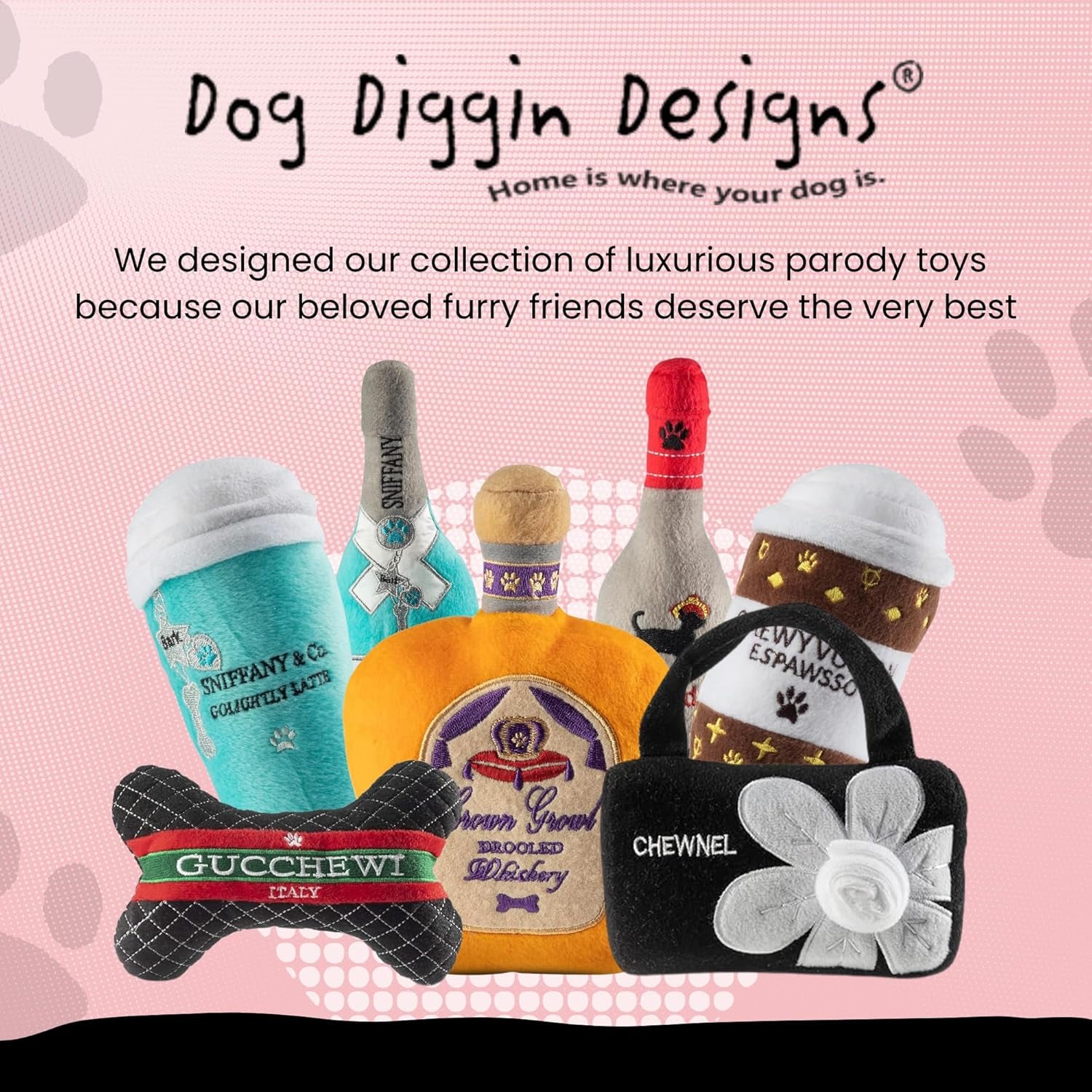 Runway Pup Collection | Unique Squeaky Parody Plush Dog Toys – Haute Couture Purses & Handbags