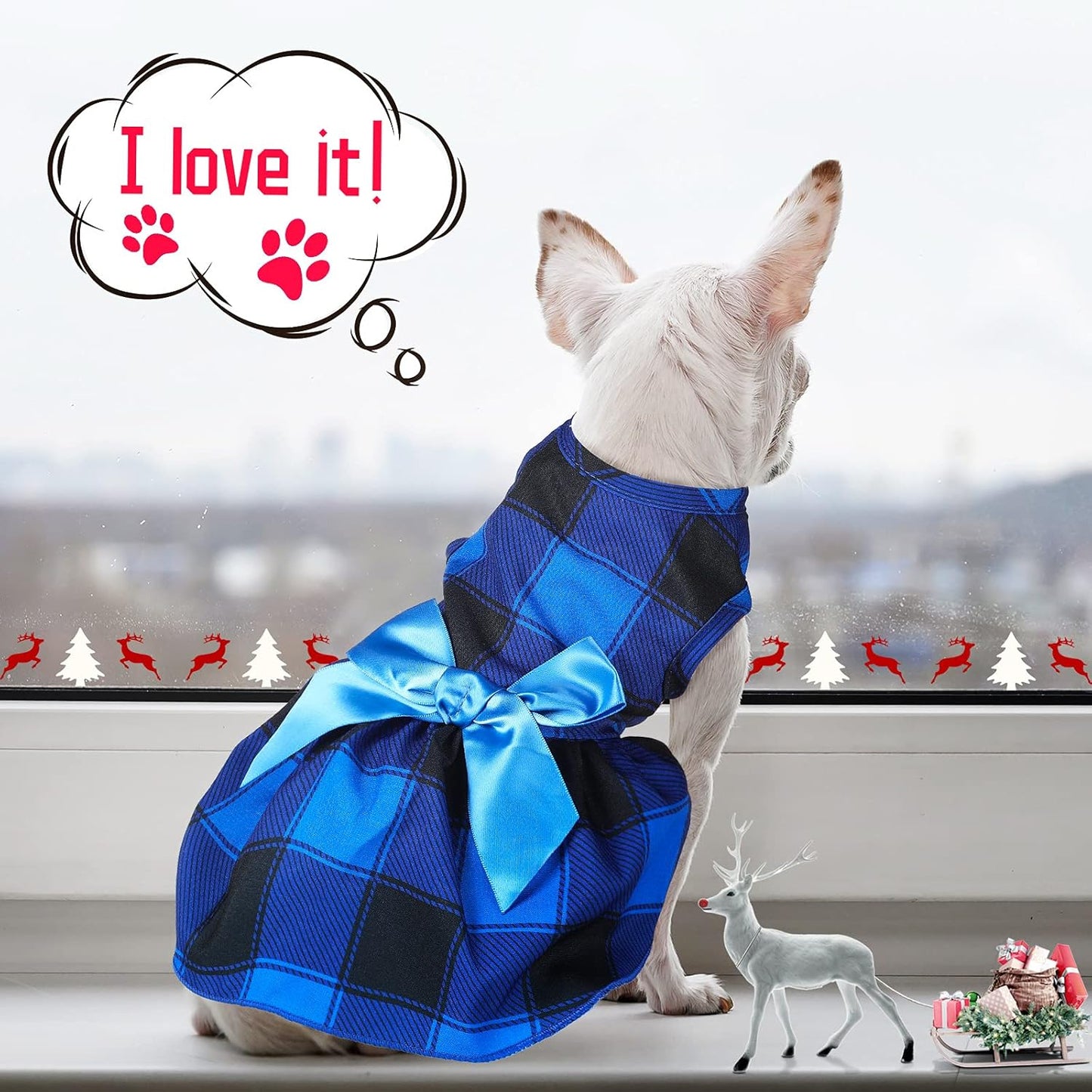 3 Pieces Christmas Plaid Dog Dresses with Bowknot Buffalo Plaid Puppy Dress Pet Dogs Girls Princess Outfit Check Dog Skirt Holiday Costume Apparel Clothes for Small Dogs(S (3-5Lbs))