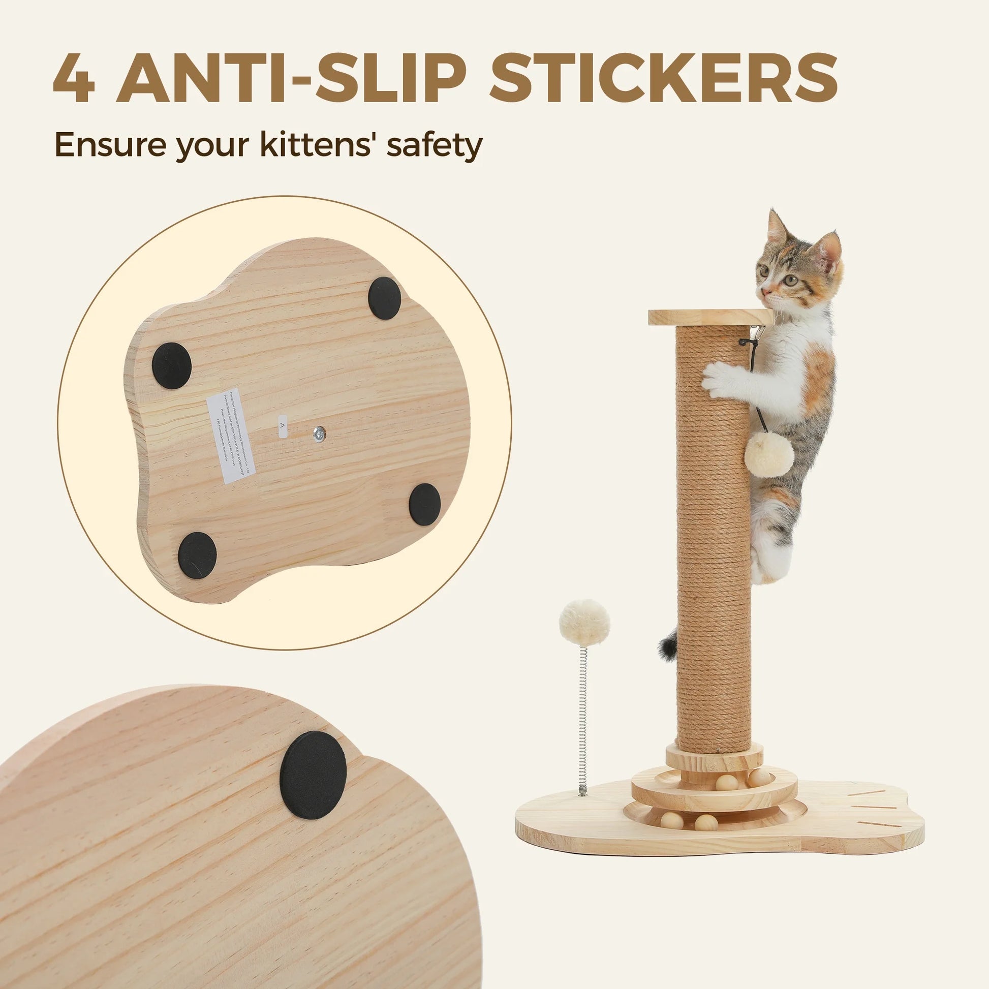 19.3" Cat Scratching Post with Ball Track Toy for Kittens and Small Cats, Beige