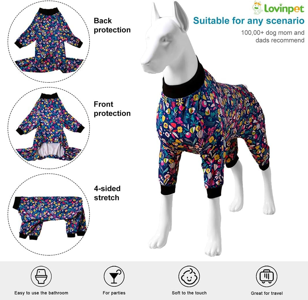 Large Dog Shirt/Sleepytime Elephants Prints/Post Surgery Dog Shirt/Wound Care for Large Dog Onesies/Lightweight Pullover, Full Coverage Large Breed Pjs, 3XL
