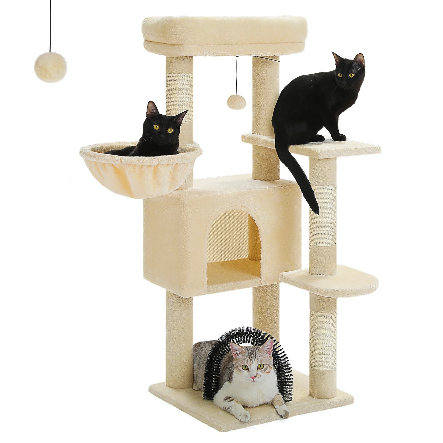 42" Cat Tree Condo with Large Perch Scratching Posts for Indoor Cats, Beige