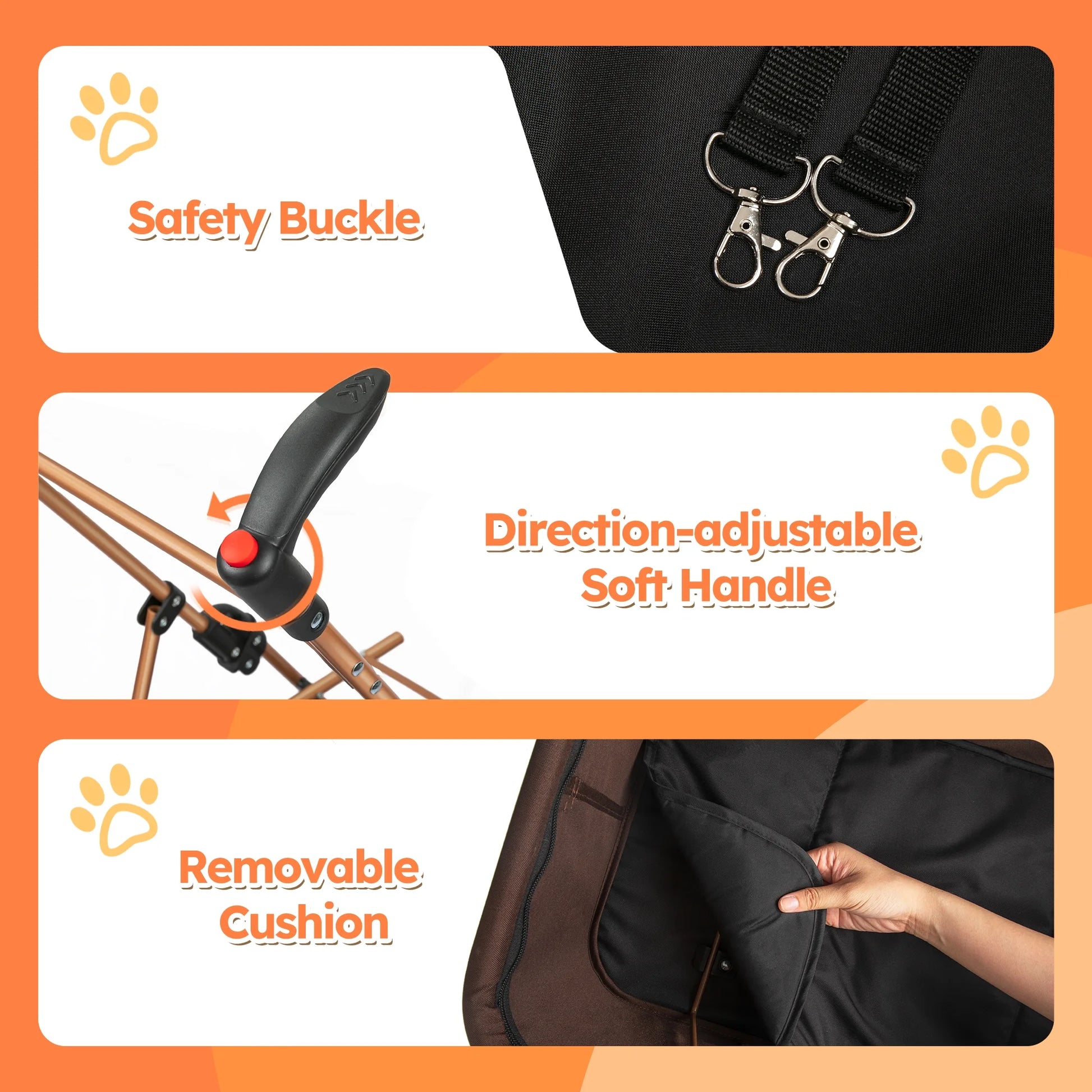 3-In-1 Pet Stroller, Foldable 4-Wheel Cat & Dog Stroller with Detachable Carrier, Canopy and Storage Basket, up to 60Lbs, Brown