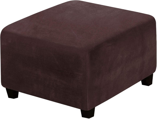 Square Ottoman Covers Ottoman Slipcover Square Footstool Protector Covers Storage Stool Ottoman Covers Stretch with Elastic Bottom, Feature Real Velvet Plush Fabric, Brown