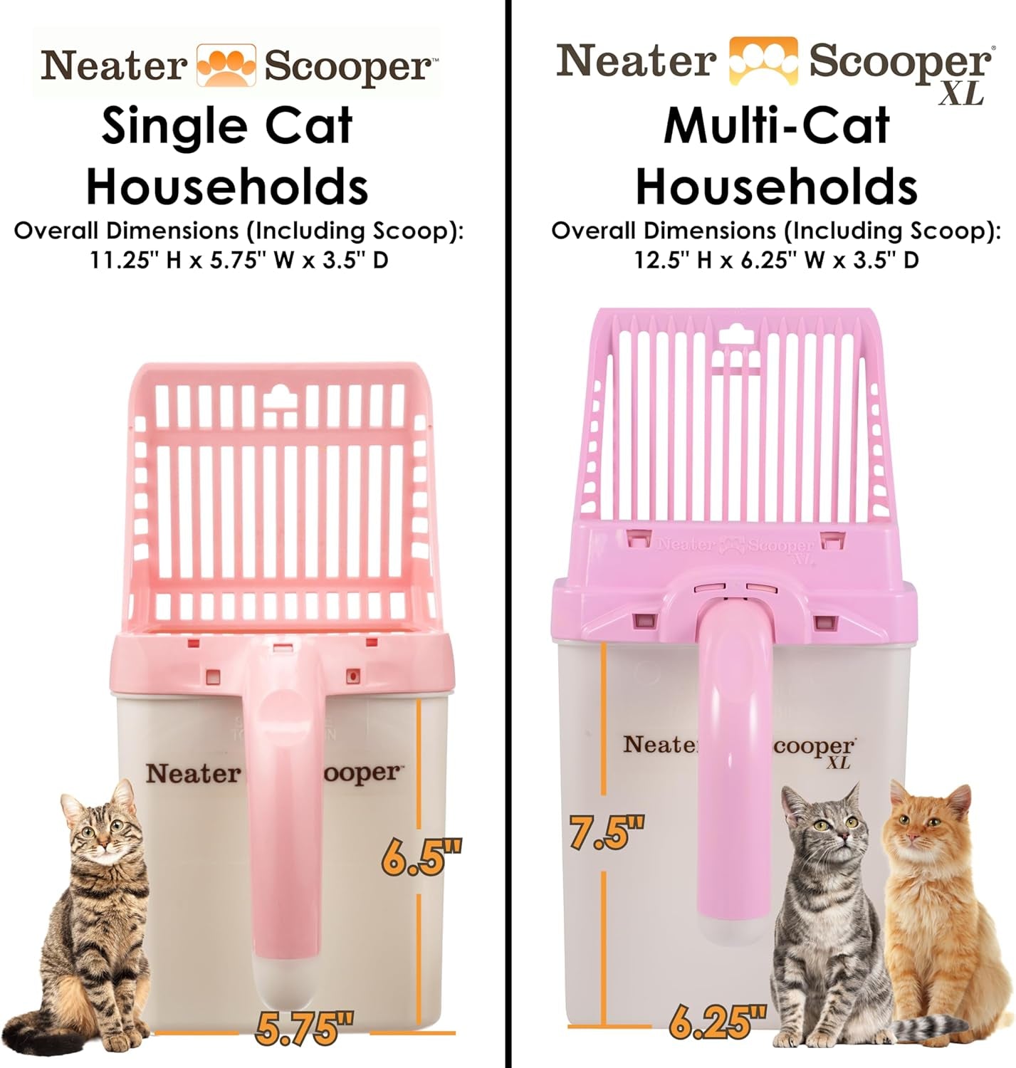 Neater Scooper Standard Cat Litter Scoop, 195 Refill Bags – Mess-Free Cat Litter Scooper with Bag, Spill-Proof Kitty Box Sifter, Bin Doubles as Scoop Holder, for Single-Cat Household
