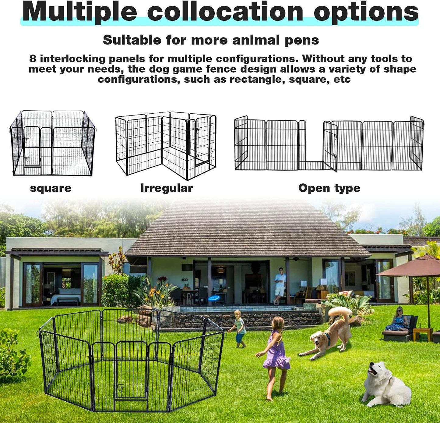 Dog Playpen,Metal Dog Kennel 24/32/40 Inch Dog Fence Exercise Pen Foldable 8 Panels with Double Latches for Indoor Outdoor (32Inch) Black HY3232-BLACK