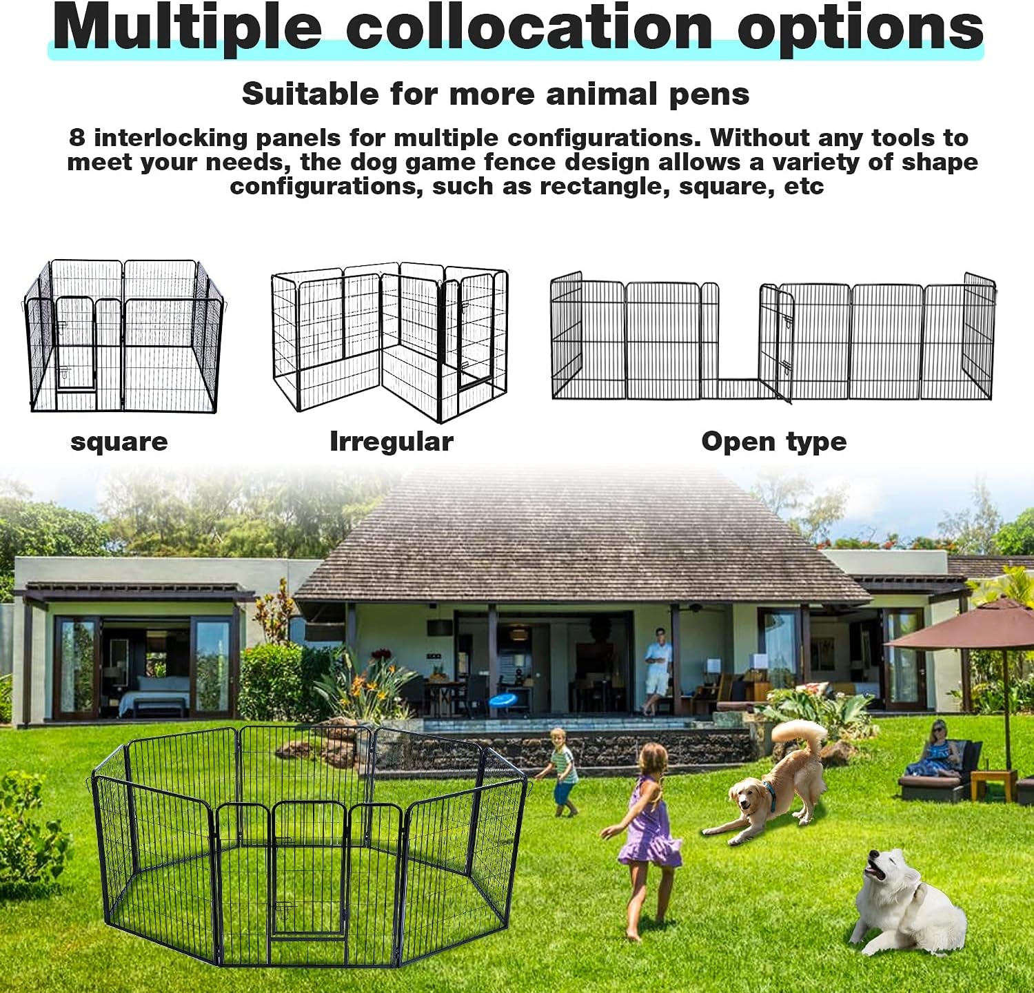 Dog Playpen,Metal Dog Kennel 24/32/40 Inch Dog Fence Exercise Pen Foldable 8 Panels with Double Latches for Indoor Outdoor (32Inch) Black HY3232-BLACK