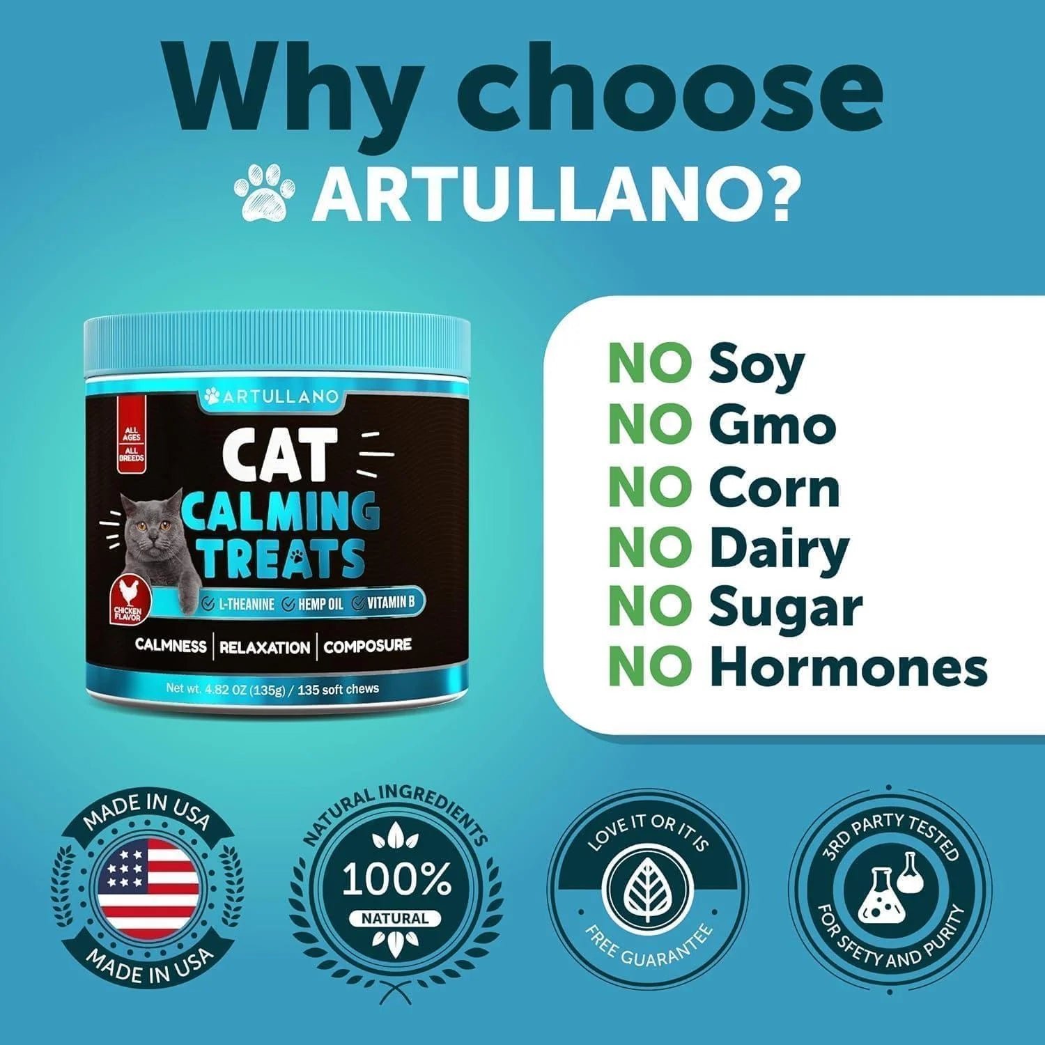 Hemp Cat Calming Treats for Stress & Anxiety Relief Cat & Kittens Melatonin