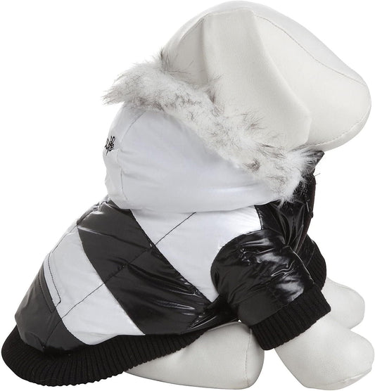 ® Stripe Patterned Plush Fashion 3M Thinsulate Insulated Winter Dog Coat Jacket Parka with Removable Hood