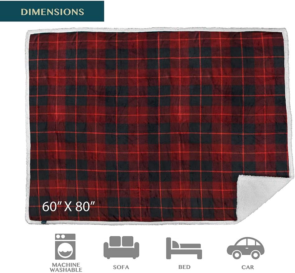 Waterproof Blanket for Couch & Sofa | Large Dog & Cat Protector | Plush Soft Sherpa Blanket, Plaid Red, 60X80