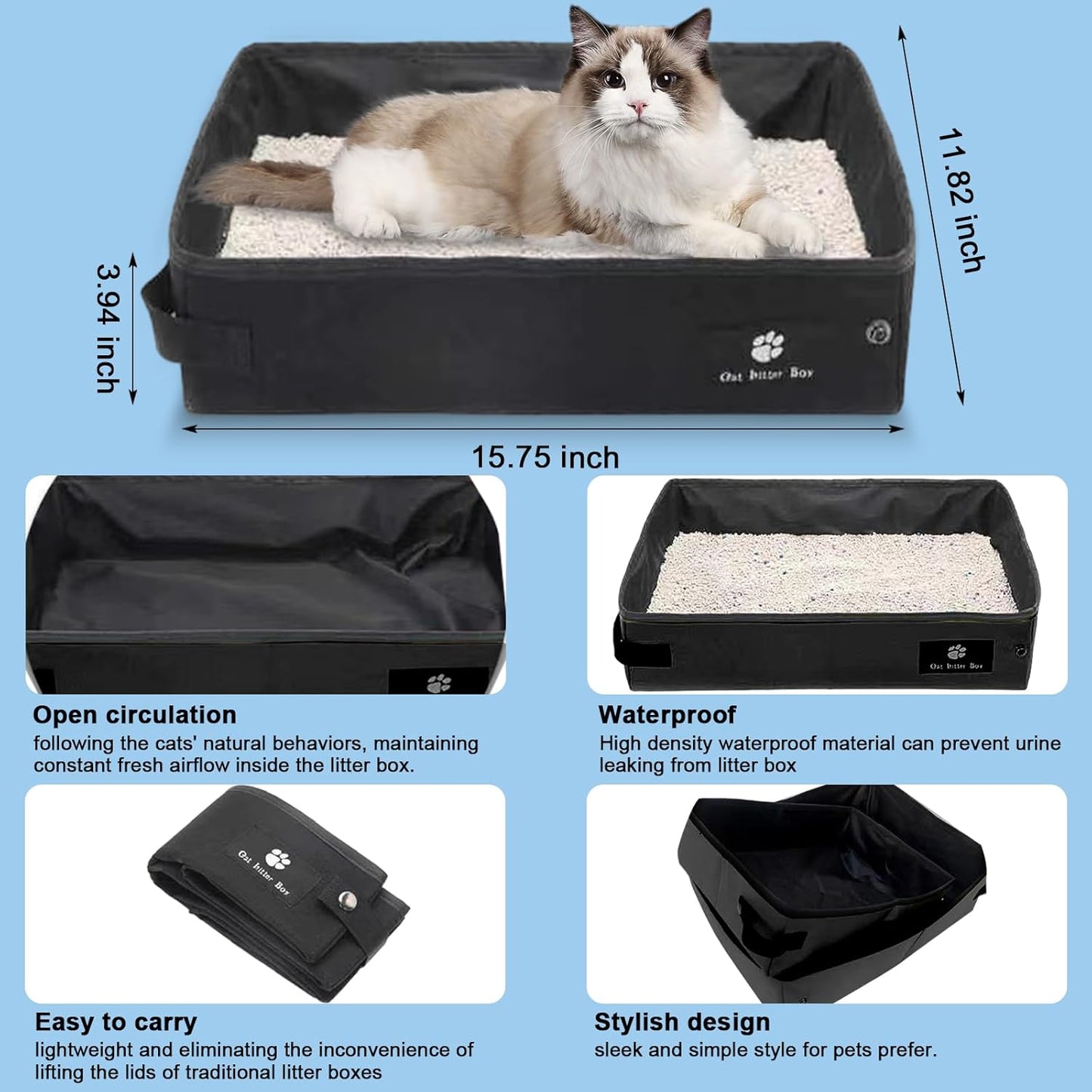 Cat Carrier Soft-Sided & Foldable Travel Litter Box for Cats, Fit 20Lbs Pets, 17.7' * 11.8 * 11.8 Inches Cat Bag for Traveling & Camping, Indoor & Outdoor, Pet Carrier Kit, Blue
