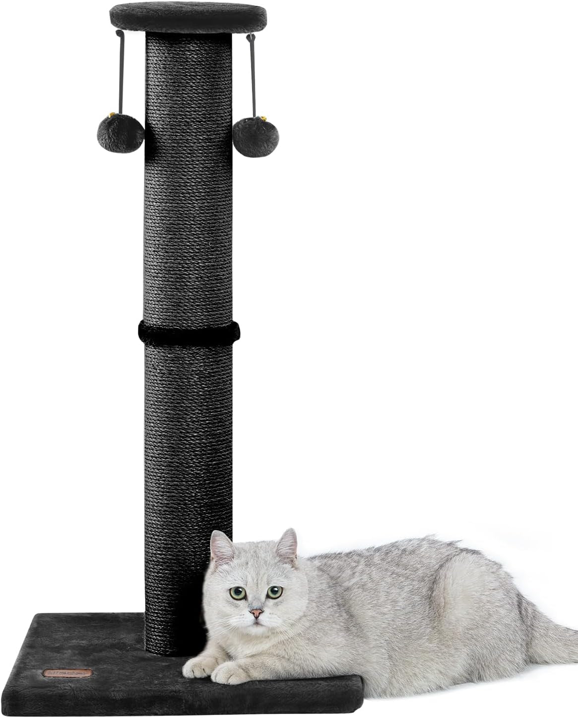 34Inch Tall Cat Scratching Post,4.3Inch Diameter Large Sisal Cat Scratch Post with Ball, Sturdy and Durable Cat Scratcher for Indoor Cats Adults Black