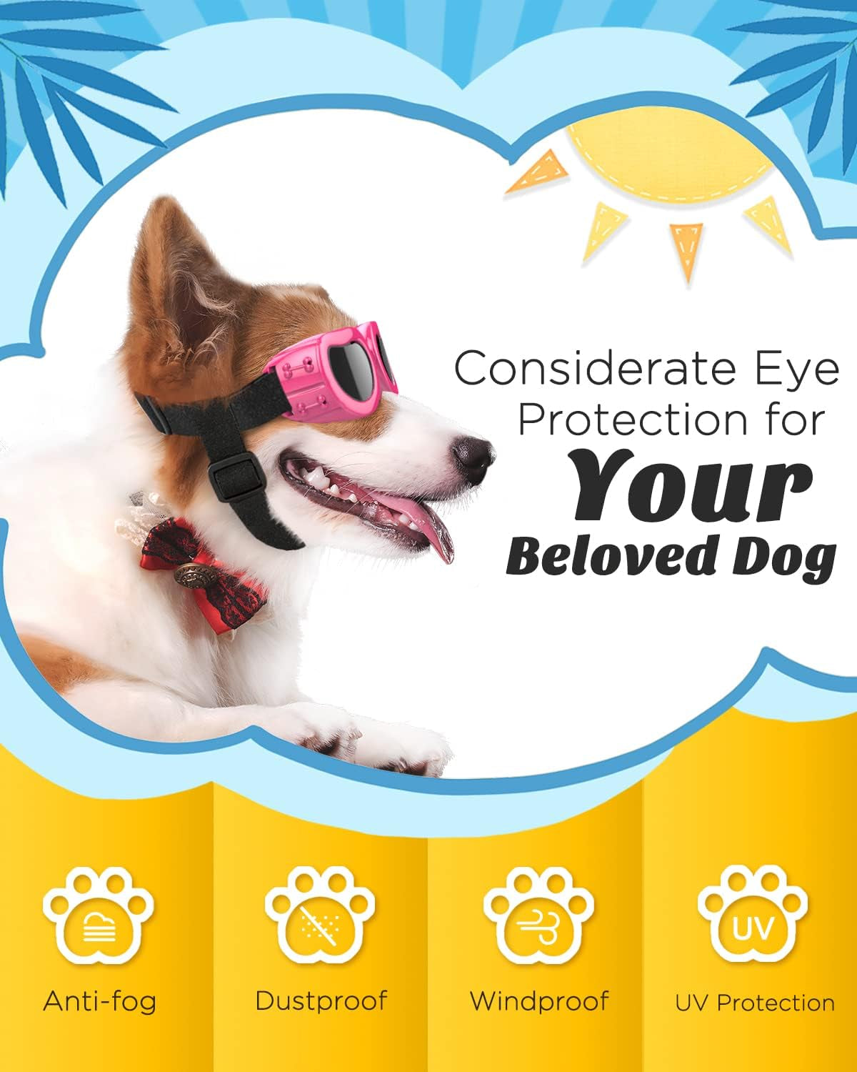 Small Dog Decorations Sunglasses UV Protection Goggles Eye Wear Protection with Adjustable Strap Waterproof Pet Sunglasses for Dogs Pet Sun Glasses Dog Windproof Anti-Fog Glasses