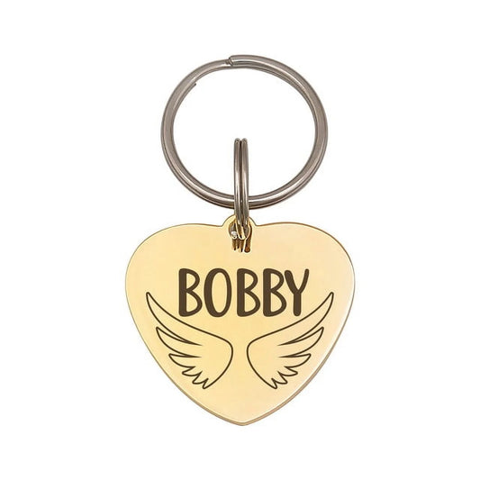 Stainless Steel Double Sided Heart Name - Frame Engraved Dog & Cat ID Tag, Gold, L