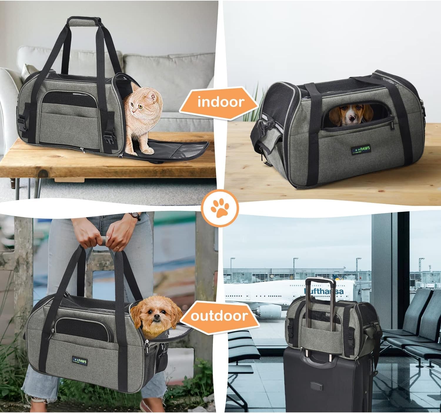 Soft-Sided Kennel Pet Carrier for Small Dogs, Cats, Puppy, Airline Approved Cat Carriers Dog Carrier Collapsible, Travel Handbag & Car Seat