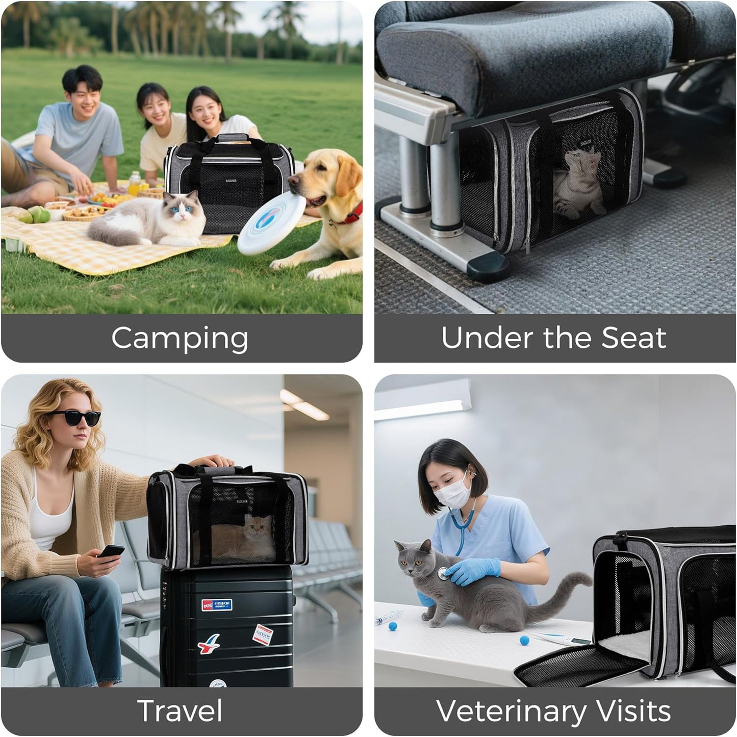 Pet Travel Carrier, Cat Carriers Dog Carrier for Small Medium Cats Dogs Puppies, Airline Approved Small Dog Carrier Soft Sided, Collapsible Puppy Carrier. Grey