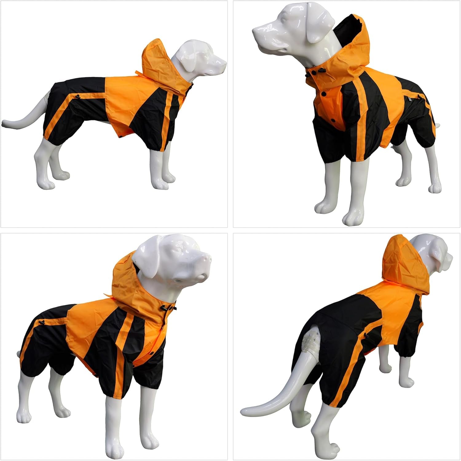 Dog Hooded Raincoat, Large Dog Rain Jacket Poncho Waterproof Clothes with Hood Breathable 4 Feet Four Legs Rain Coats for Small Medium Large Pet Dogs Orange L-M