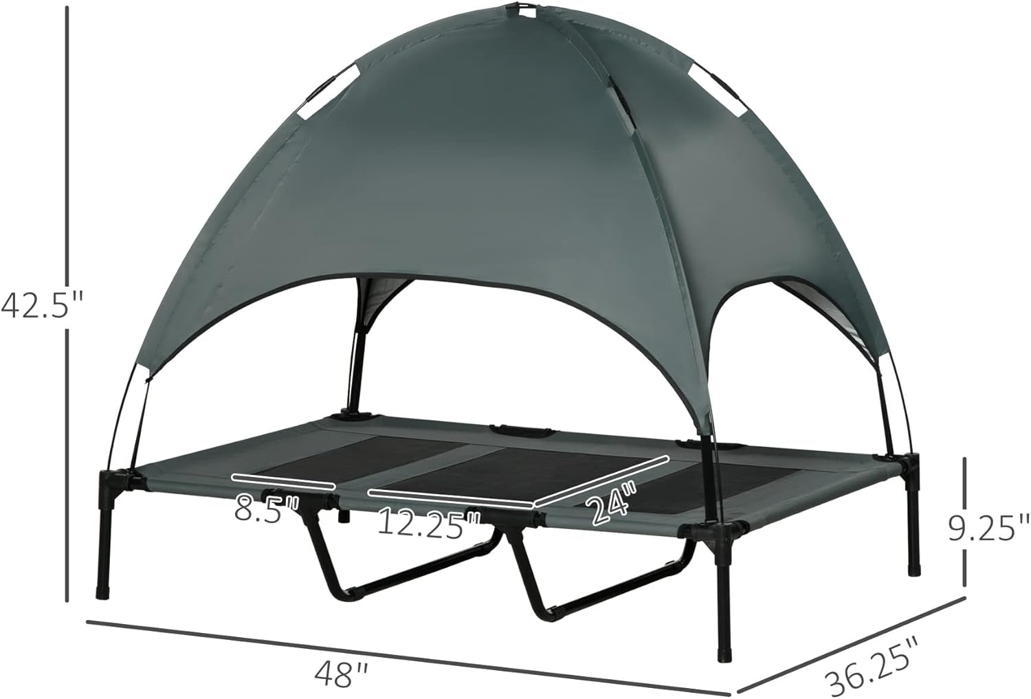 Elevated Portable Dog Cot Cooling Pet Bed with UV Protection Canopy Shade, 48 Inch