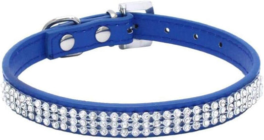 12"-20" Length Adjustable Full Rhinestone Crystal Studded Leather Dog Collar for Small or Medium Pet Collar,Dark Blue,L