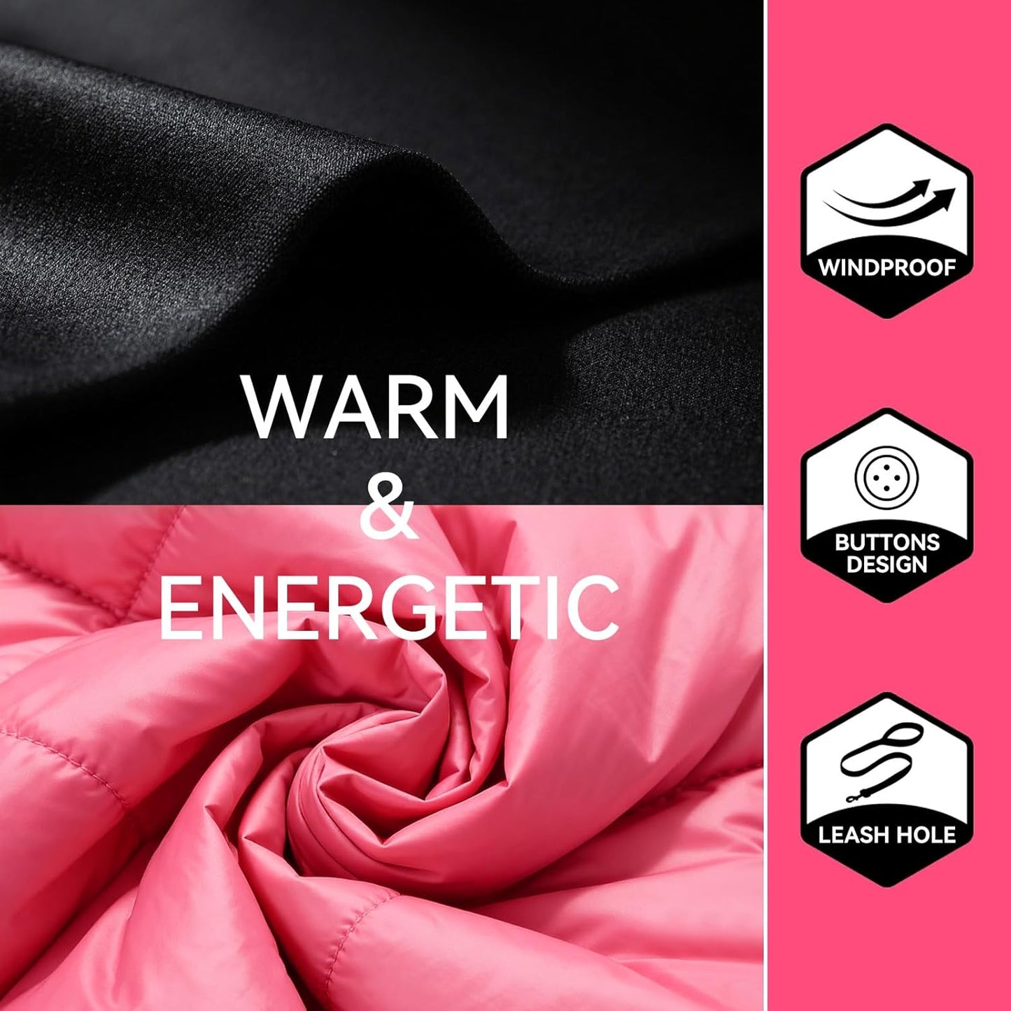 Dog Coat for Small Dogs, Warm Doggie Winter Jacket with Leash Hole, Small Dogs Puffer Jacket in Winter, Pink M