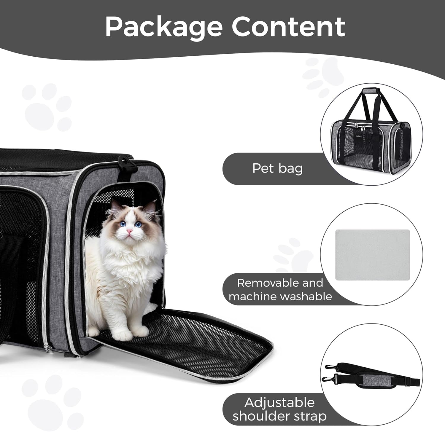 Pet Travel Carrier, Cat Carriers Dog Carrier for Small Medium Cats Dogs Puppies, Airline Approved Small Dog Carrier Soft Sided, Collapsible Puppy Carrier. Grey