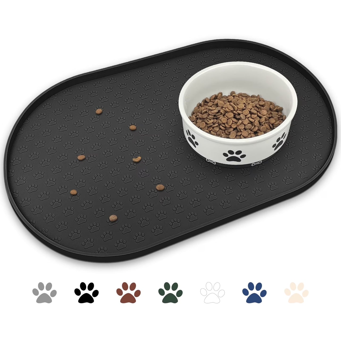 Silicone Pet Placemat for Dogs and Cats, Waterproof Pet Feeding Mat Prevent Food and Water Overflow, High-Lips Dog Food Mats, Black