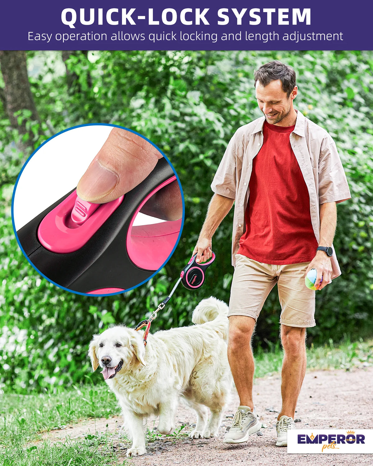 16 Ft Retractable Dog Leash Large Dogs - up to 110Lbs, Large Dog Leash Heavy Duty Dog Leash Retractable 16 Ft - Pink - PK16-50