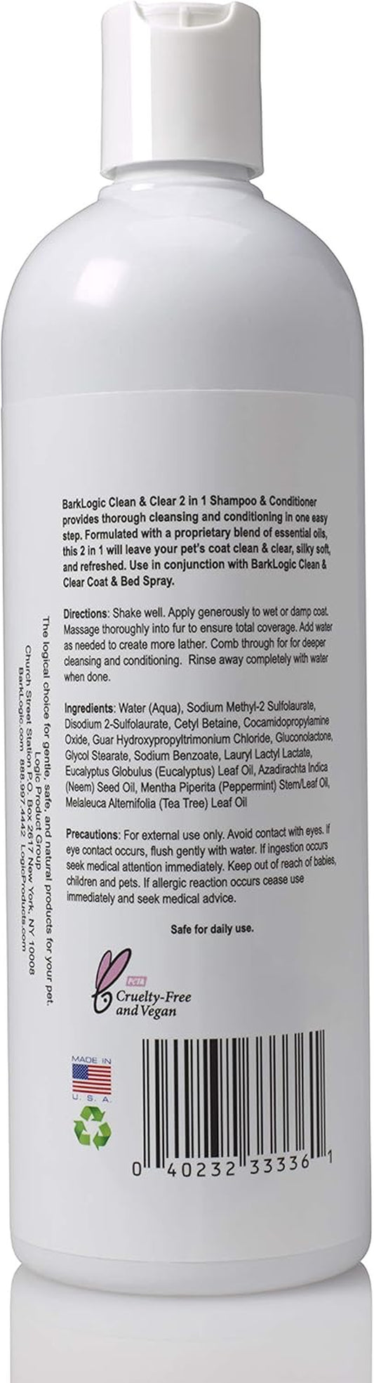 Clean & Clear 2 in 1 Shampoo & Conditioner, Mint, 16 Fl Oz - Grooming Essentials for a Quality Coat - No Parabens, No Phthalates, No Sulfates, No DEA & PEG, Safe & Vegan