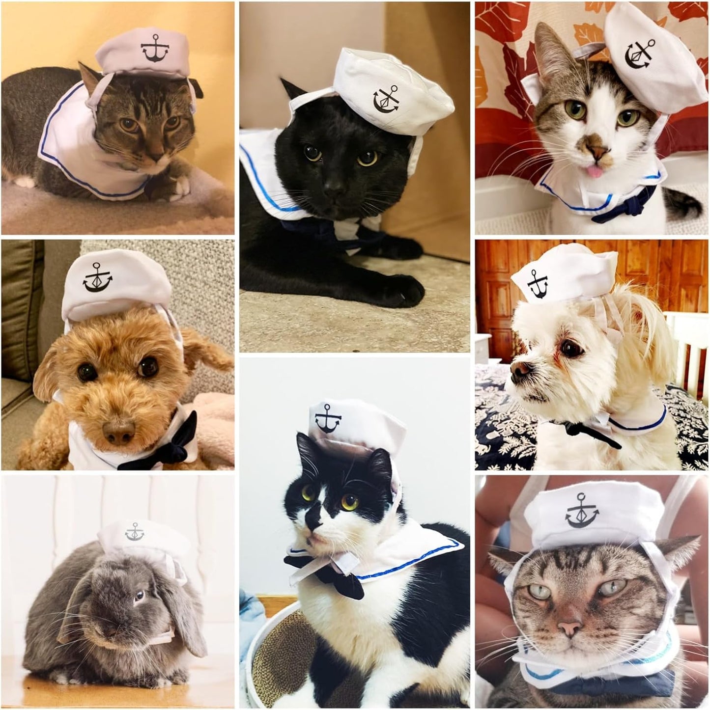 Cat Sailor Costume, Halloween Small Dog Sailor Hat Outfit with Tie, Adjustable Pet Navy Costume for Cats Doggies Rabbits Cosplay