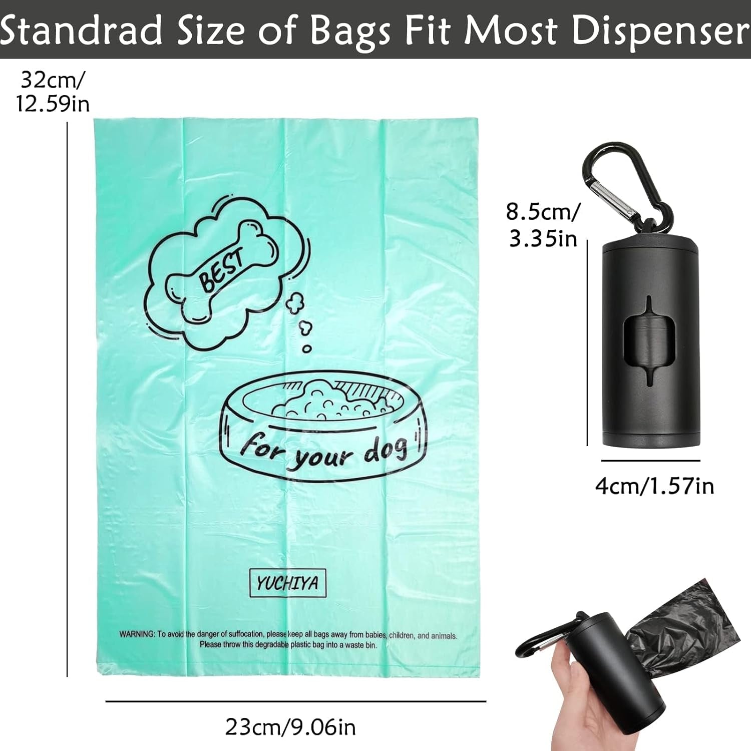 Aluminum Dog Poop Bags Holder with Carabiner Metal Pet Waste Bags Dispenser with Hook and Loop Fastener and Elastic Cord to Carry Used Bags (Black)