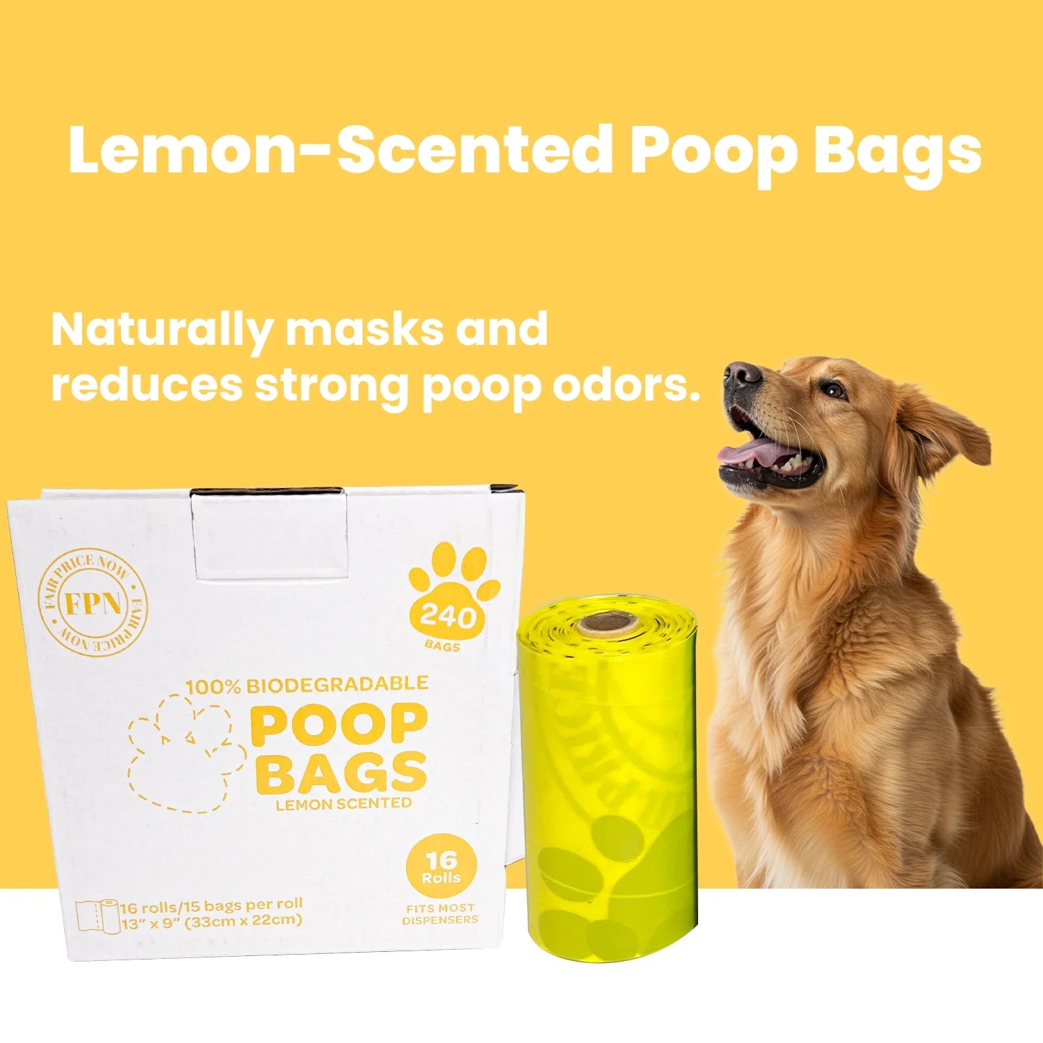Biodegradable Dog Poop Bags – 240 Count (16 Rolls), Lemon Scented | Extra Thick Leak-Proof 13X9” Pet Waste Bags Eco-Friendly, Easy-Tear Dog Waste Bags