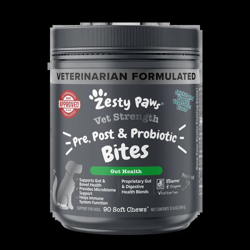 Vet Strength Pre, Post, & Probiotic Bites for Dogs, for Gut Health & Immune Support, Chicken Flavor, 90Ct
