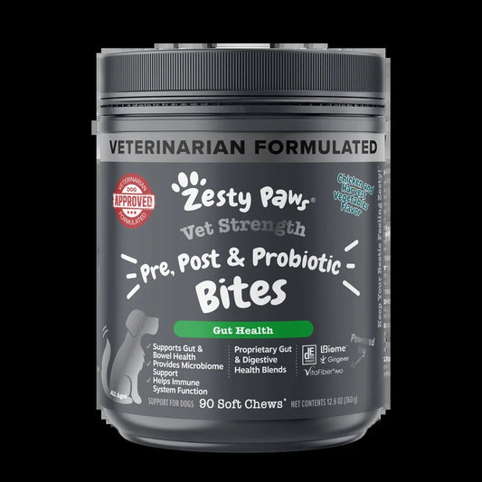 Vet Strength Pre, Post, & Probiotic Bites for Dogs, for Gut Health & Immune Support, Chicken Flavor, 90Ct
