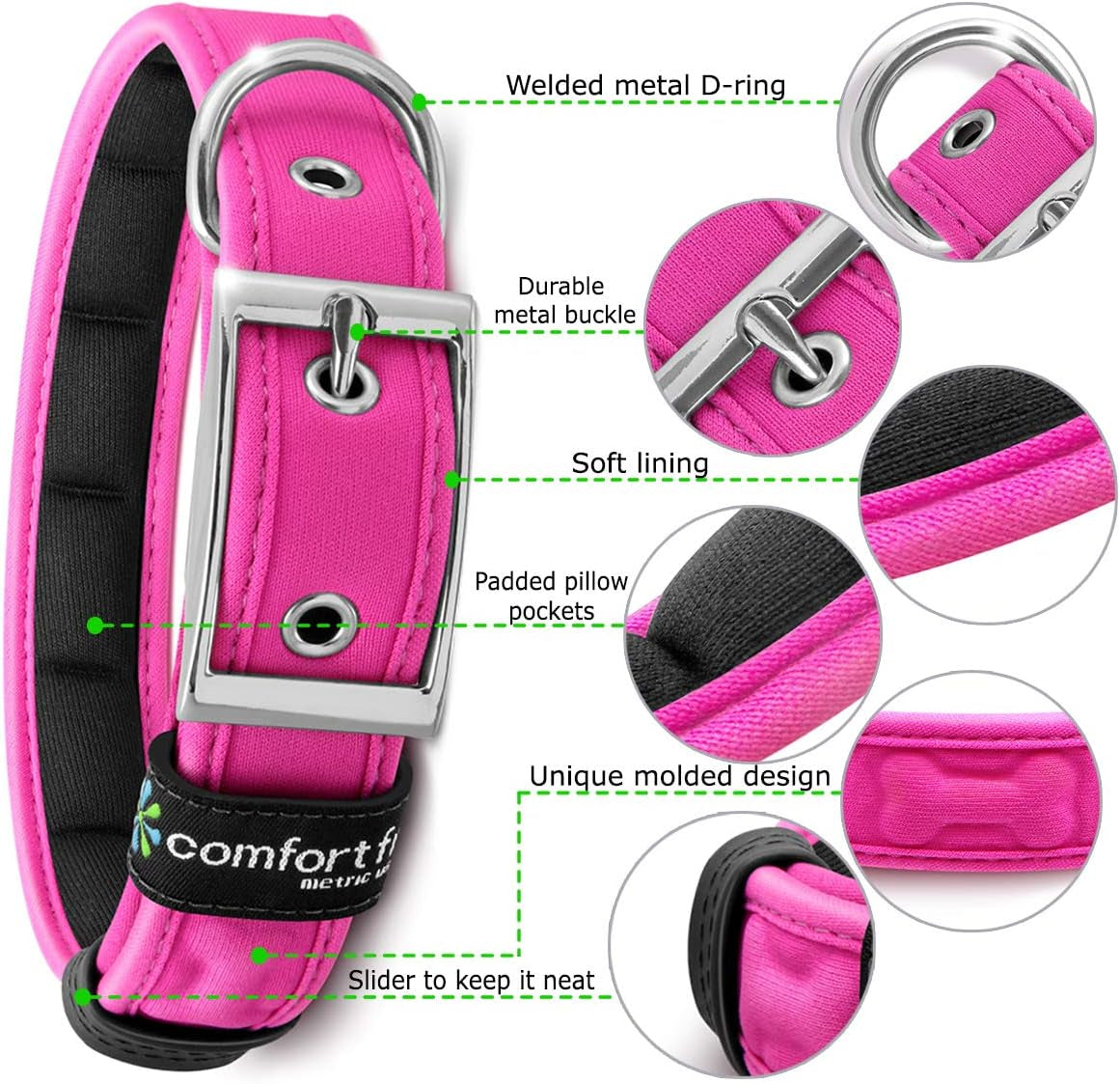 Comfort Fit Dog Collar - Soft Padded Dog Training Collar with Adjustable Buckle - Breathable and Lightweight Pet Collar - Durable, Heavy Duty Dog Collar - Pink, Small - Neck 6.5"-9"