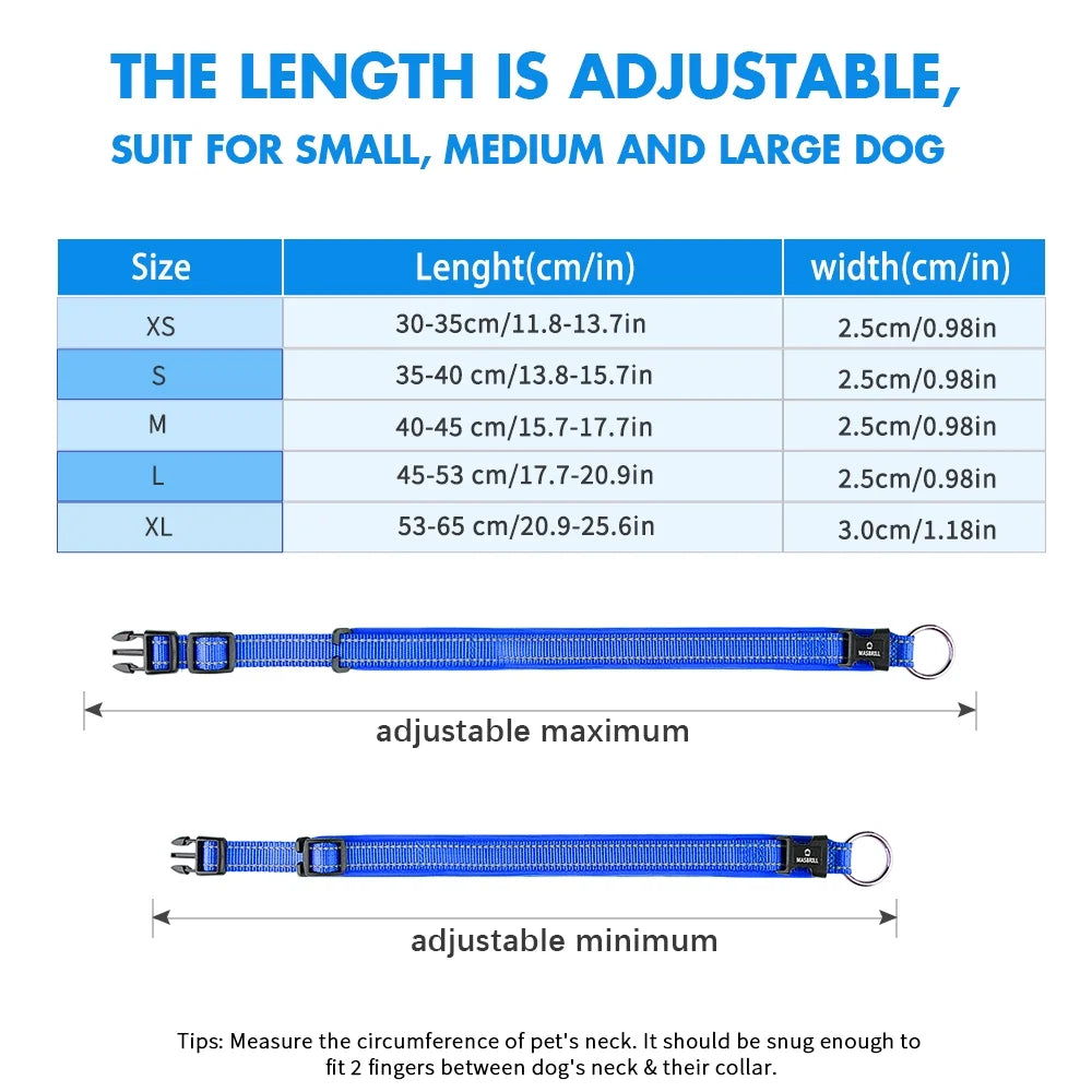 Dog Collar for Small Dog with Tag Reflective Soft Neoprene Padded Breathable and Adjustable Collar, Odour Resistant and Fast Drying-Blue-S