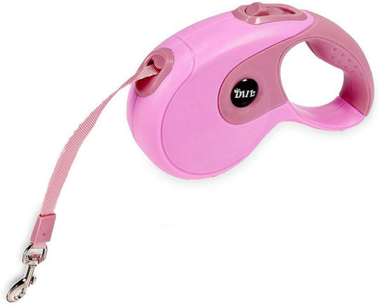 Retractable Dog Leashes, Pet Leash Dog Lead for Small Medium Large Dog up to 33Lbs, Anti-Slip Handle, One-Handed Brake, Pause, Lock, Nylon Ribbon Pink