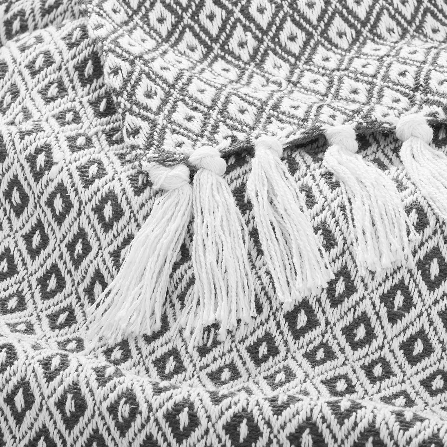 50X60 Throw Blanket - Soft and Breathable Cotton Throw Blanket for Couch, Bed, Chair - Decorative Blankets Perfect for Home or Outdoor Use - Cloud Grey and White Mini Diamond Design